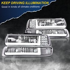 Led Drl Fit For 99-02 Chevy Silverado 1500 2500 Hd Headlightbumper Lamps Chrome