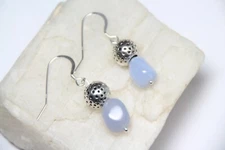 Chalcedony Blue 9mm Free Form Gemstone .925 Sterling Silver Earrings 1 1/2"