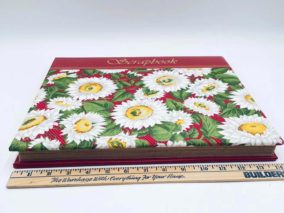 NOS Scrapbook Blank Unused Daisy Sunflower Fabric Cover RED Floral  12x14" - Image 3 of 4