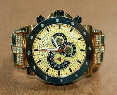 Angelino Galaxy Gold SS Men's Bling Chronograph Watch [041WEI]