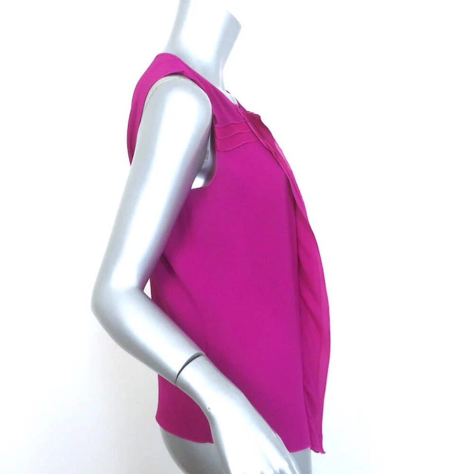 Blusa Nina Ricci Volantes Seda Magenta Talla 38 Top Sin Mangas Foto 4 de 4