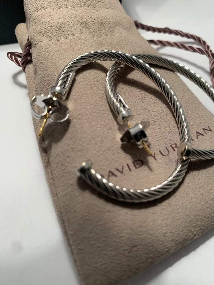 Brincos de argola de cabo David Yurman 1,5 polegadas com bolsa usados - Imagem 2 de 3