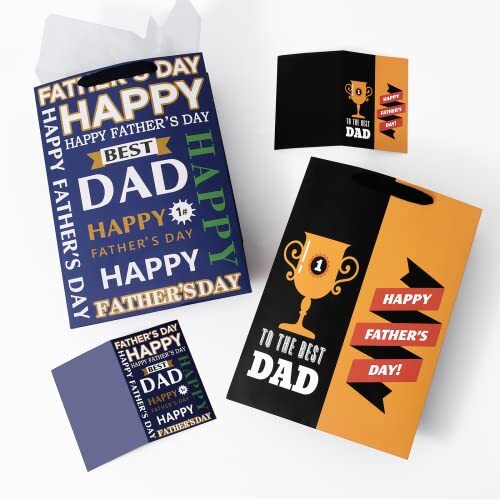 13" Large Fathers Day Gift Bags with Tissue Paper Happy Father's Day ...