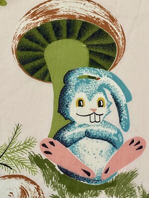 VTG JUVENILE KIDS NOVETLY COTTON FABRIC TURTLE RABBIT FISH CAT MUSHROOM Wesco