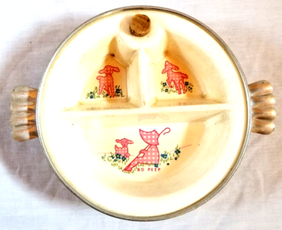 #ad #ad 8quot; Infant Baby Divided Food Warm Ceramic Dish in Chrome Bowl w Handles Vintage $15.99