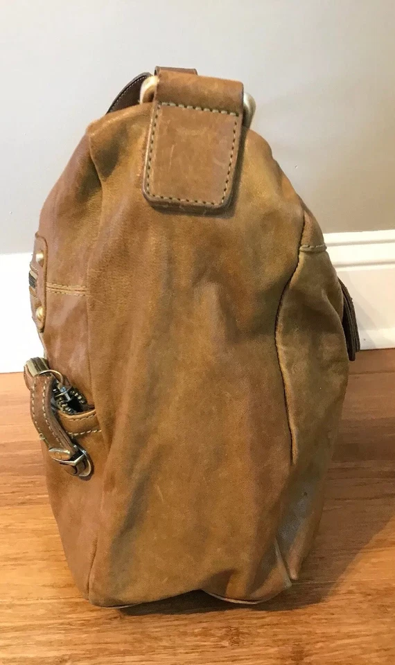 Bolso de mano con correa de hebilla ajustable Hobo de cuero marrón azul chocolate Foto 3 de 4