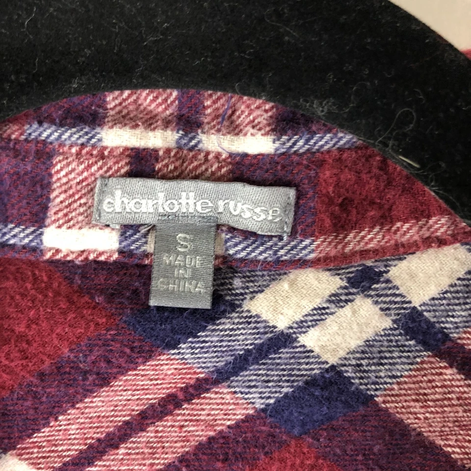 Camisa de franela a cuadros roja Charlotte Russe para mujer 100 % algodón bolsillos talla S Foto 4 de 4