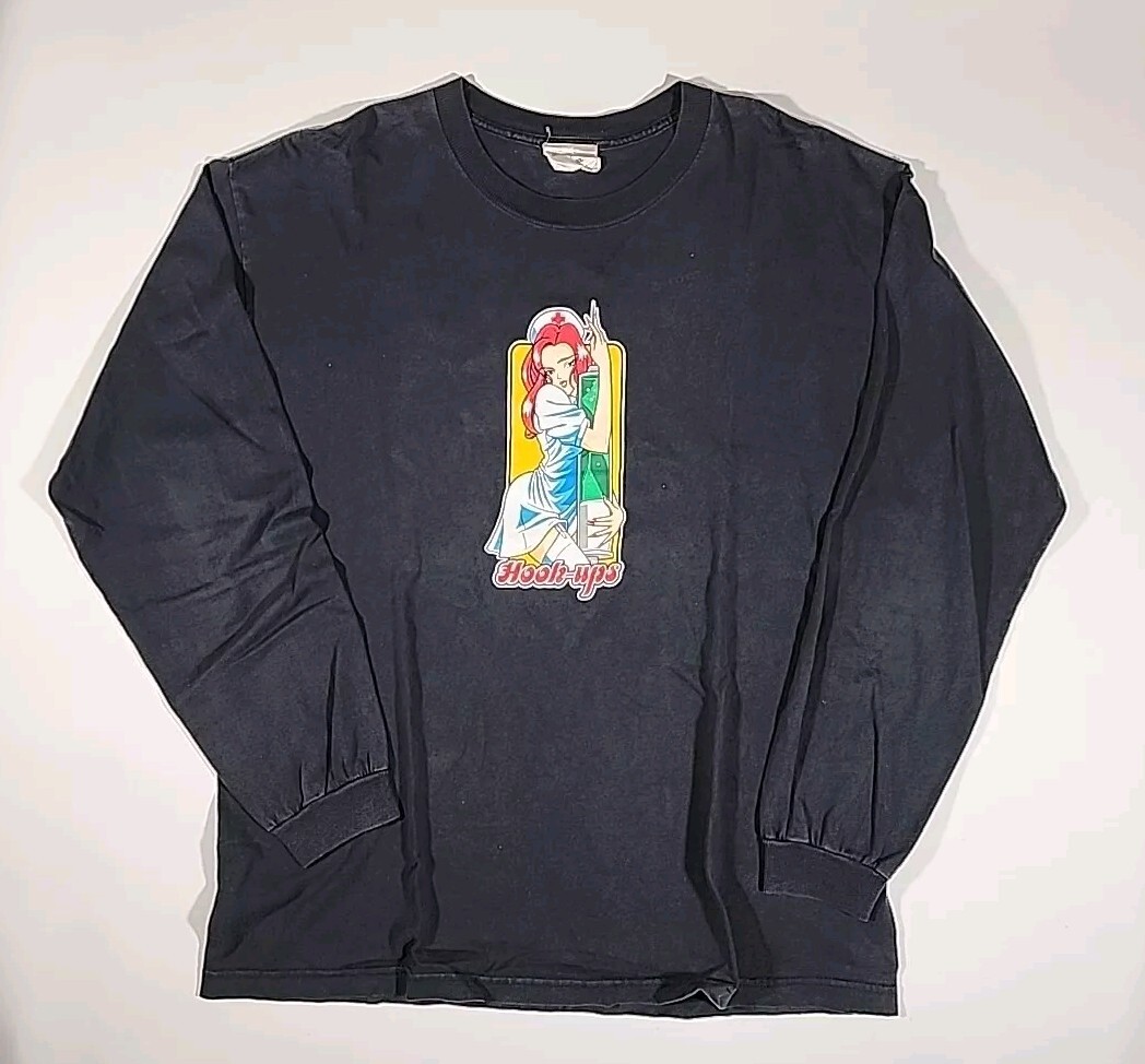 ups ベスト　90s Vintage 90s HOOK-UPS Skateboard Nurse/Needle LS Shirt XL Rare