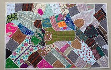 100 cm x 150 cm Wandteppich Creme Wandbehang Rajasthan Indien Bollywood Sari