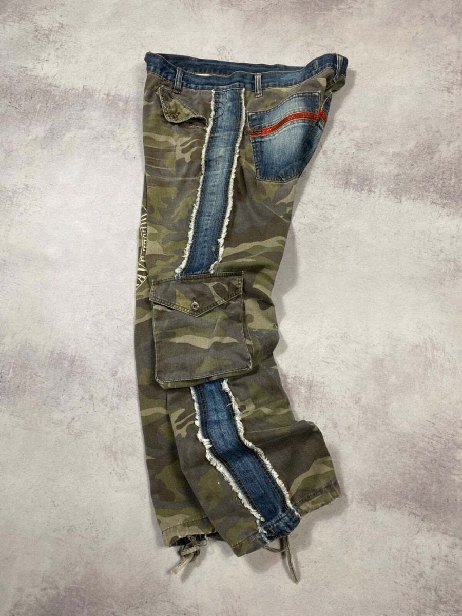 【BAON】Ditton Stitch Cargo Denim Pants Vintage Diesel Distressed Patchwork Cargo Denim Pants Size