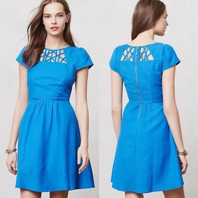 ANTHROPOLOGIE Maeve NWT Aria Dress Fit & Flare Blue Neck Cutouts Sz 2 $178  | eBay