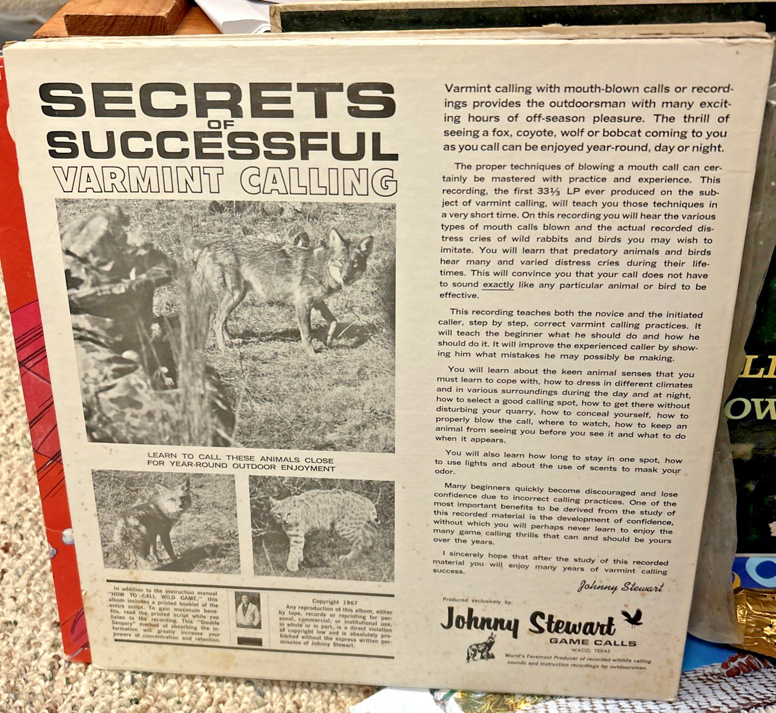 Secrets Of Successful Varmint Calling Johnny Stewart Vinyl Album