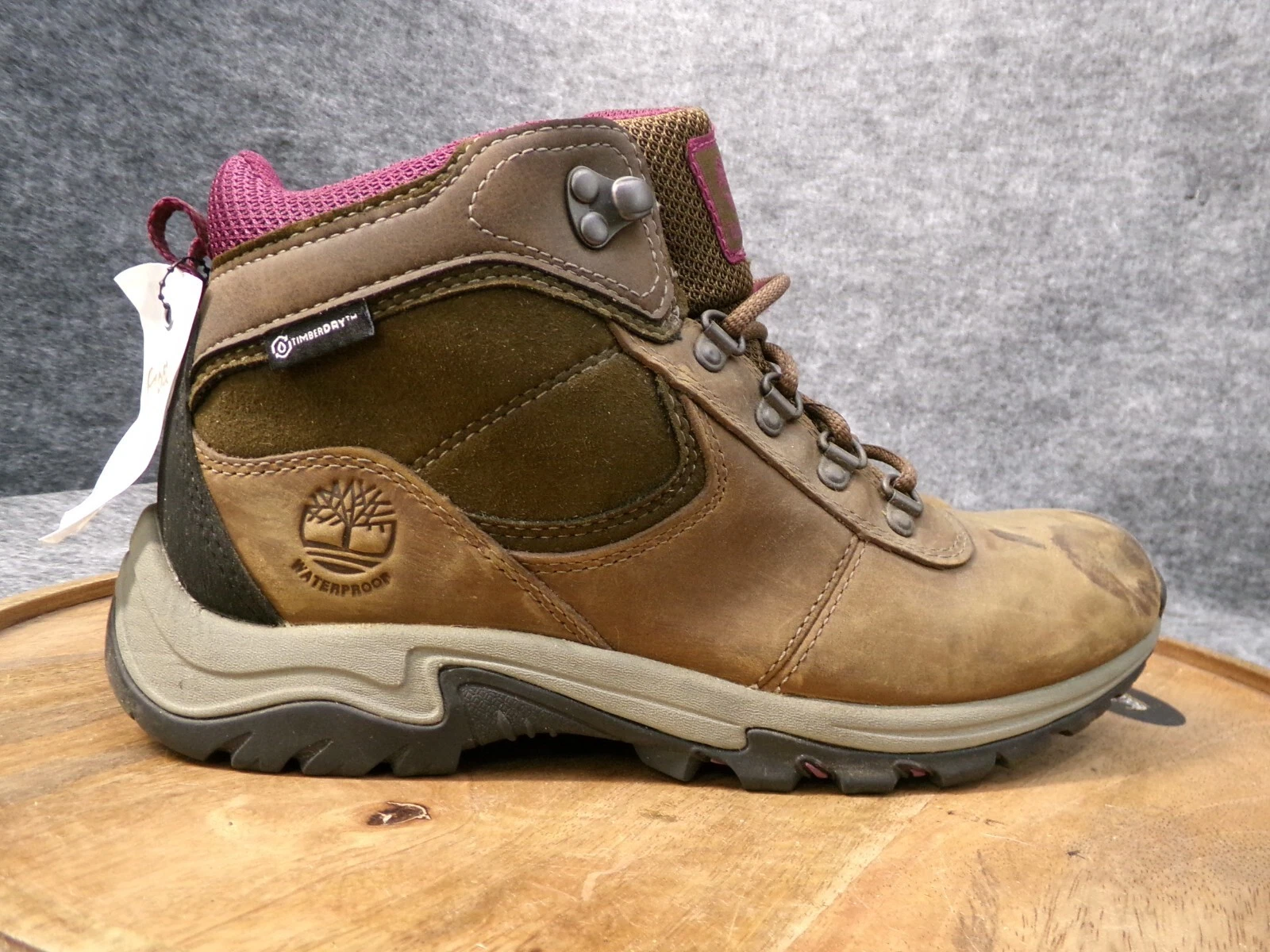 Timberland Donna Mt. Stivali in pelle marrone Madsen impermeabili Mid Hiker taglia 7
