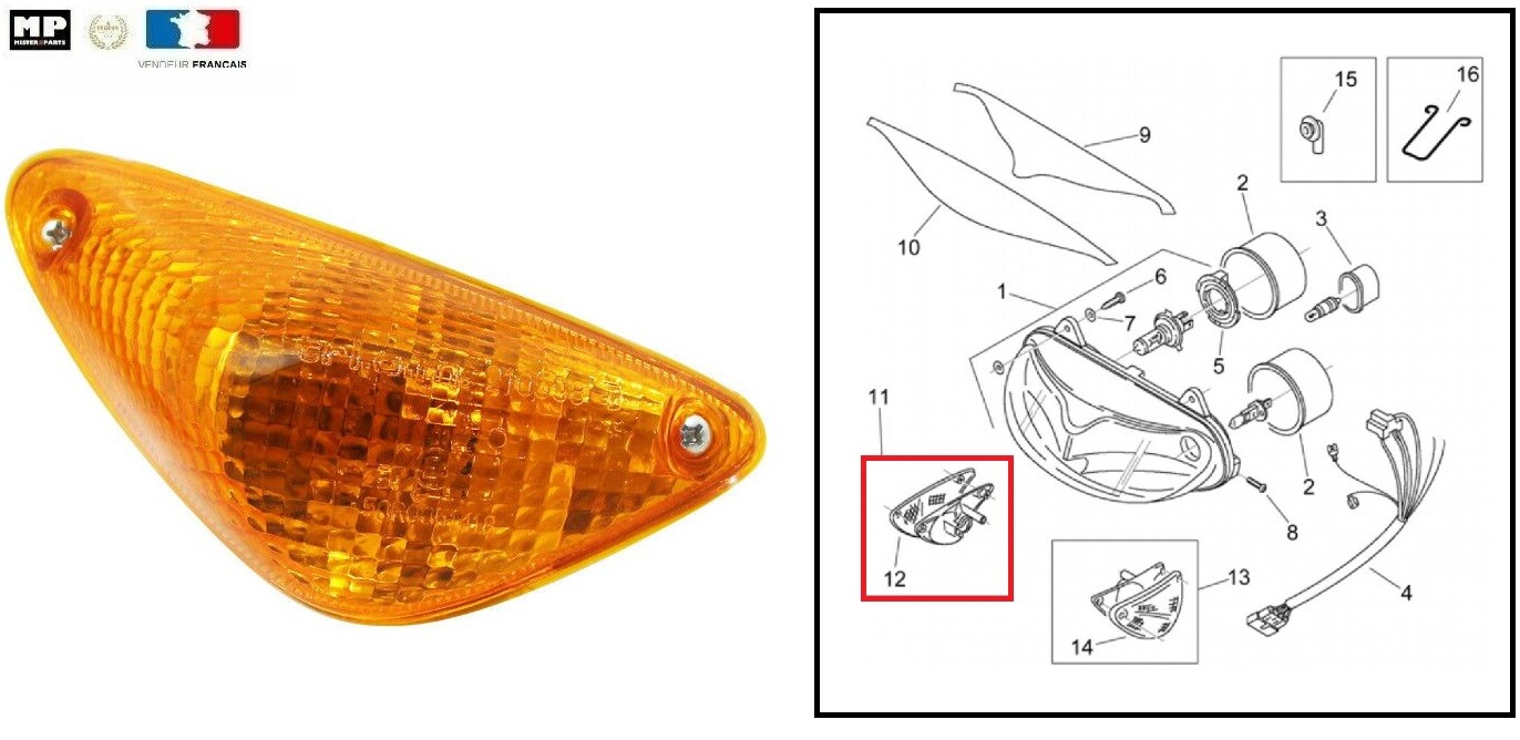 Clignotant Aprilia Rally 50 avant droit AP8212818 feu indicateur de direction de rechange