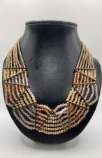 Vintage Victorian Multistrand Crystal Necklace Collar Choker Bib Pinks Neutrals