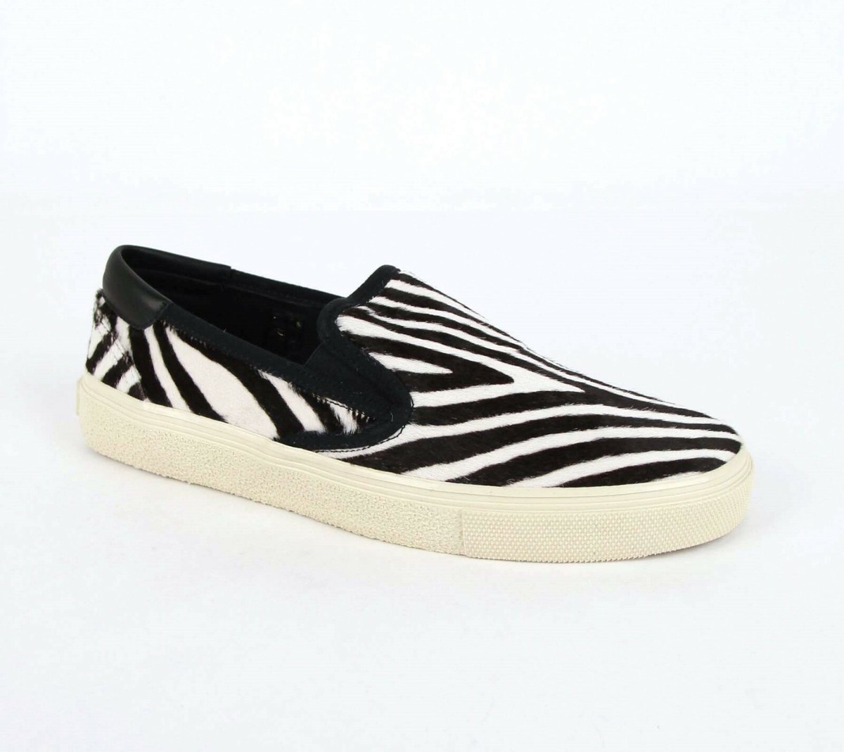 Saint Laurent Mens Black/White Pony Hair Zebra Print Slip On 