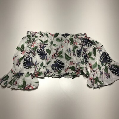 New Look Crop Top Womens Size Medium Off Shoulder White Floral Summer Print
