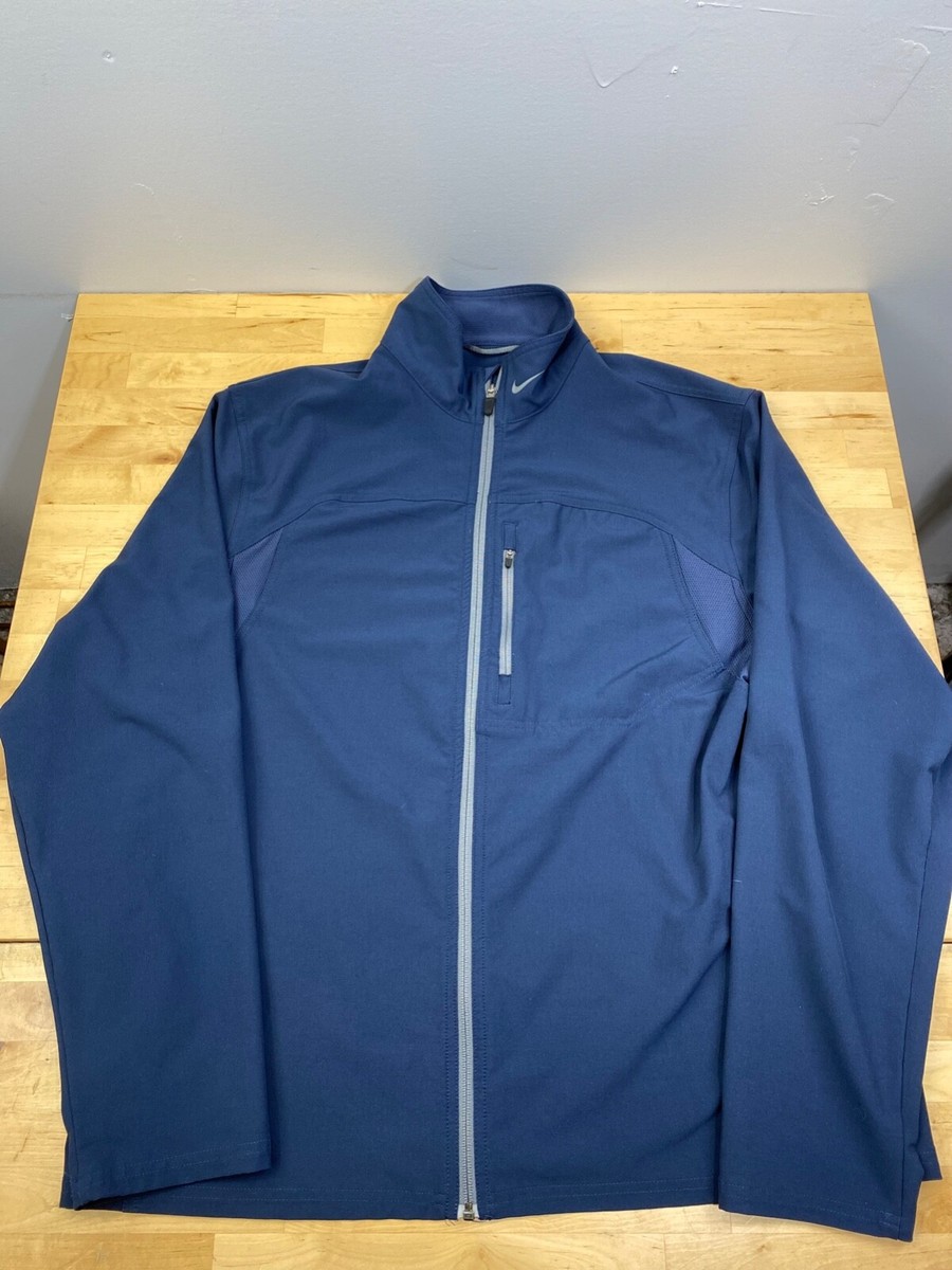 Nike Dri Fit Track Jacket Mens XL Blue Full Zip Mock Neck Pockets #9942