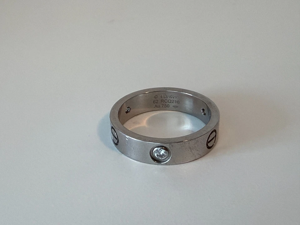 Cartier Love Ring 3 Diamonds 18K 750 White Gold 62mm CRB4032562 Size 10 0.22 CTW - Image 3 of 4