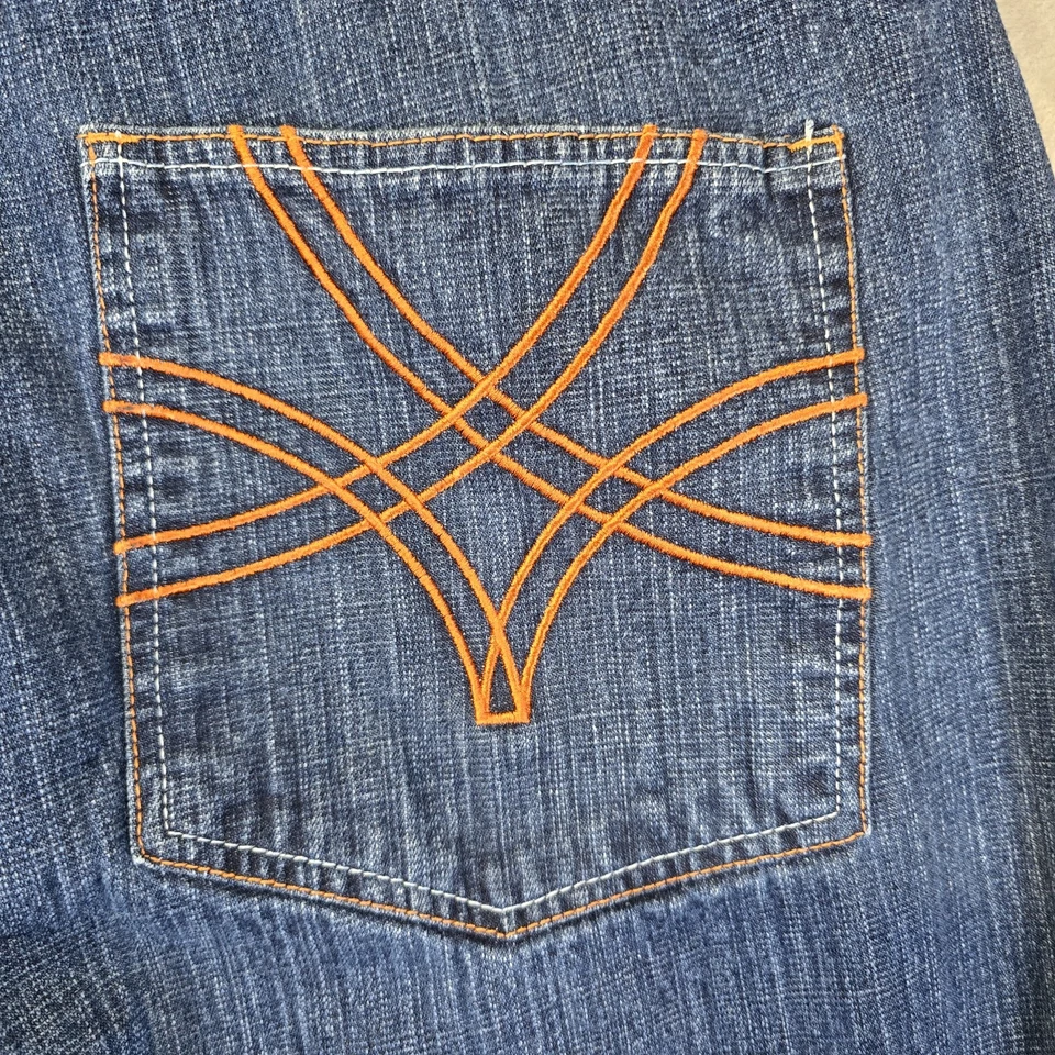 Evolution In Design Jeans Mens 44x34 Blue Orange Design Baggy Skater Y2K Hip Hop - Image 4 of 4