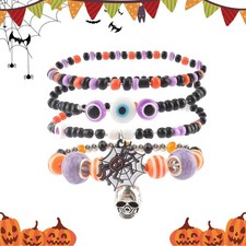 4pcs Halloween Bracelets Set for Women Men, Halloween Skull Pumpkin Spider Web P