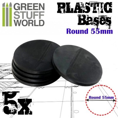 Green Stuff World Plastik Bases Rund 55mm x5 schwarz plastic bases round