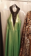 Green Studded V-Neck Sleeveless Maxi Dress with Black Polka Dot Accents