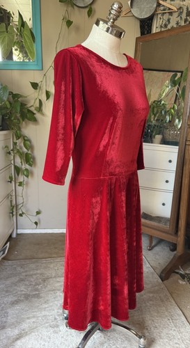 Karina Scarlet Samt Langarm Fit and Flare Kleid, XL - Bild 3 von 5