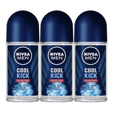Nivea Men Cool Kick Extra Dry Cool Blue Roll-On Deodorant, 1.7oz Pack of 3 