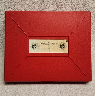 Vintage Knights of Columbus Winter Survival Kit Empty Red Plastic Case Fargo ND