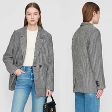 Anine Bing Fishbone Blazer Jacket In Black/White Herringbone SIZE M