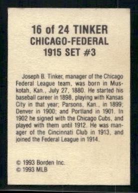 Cracker Jack 1993 1915 réplicas #16 Joe Tinker - Imagen 2 de 2