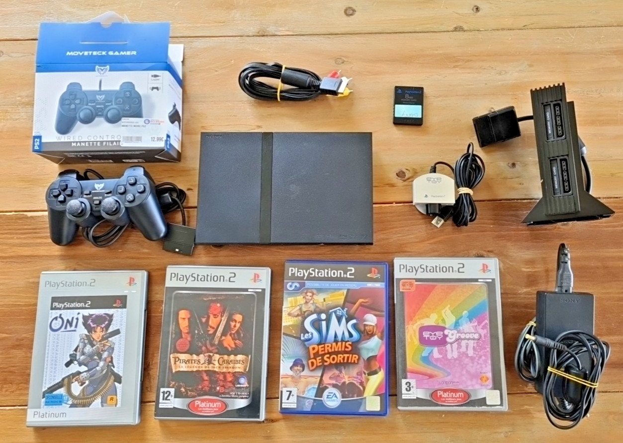 PRET A JOUER Console PS2 PAL Slim Sony Fonctionnelle + jeux accessoires (PS1)