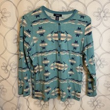 Women’s Chaps Quarter Button Flannel Blue Thermal Shirt Tribal Size 1X