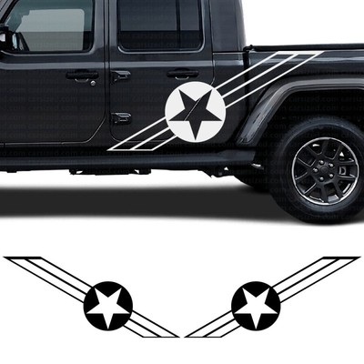 Pegatinas laterales con estrella militar y líneas Jeep Gladiator