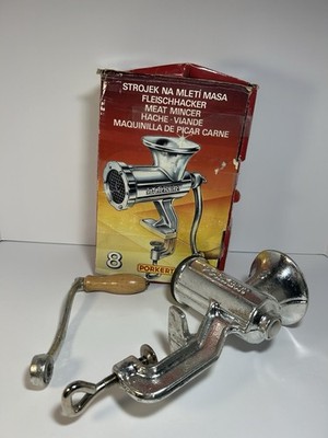 Porkert #8 Manual Meat Grinder Clamp On Vintage w Box INCOMPLETE For Parts