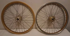 Vintage Old School BMX Gold Araya 7X Wheel Set High Flange Suzue Hubs Suntour 16