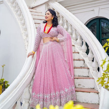 Heavy Sequence Embroidered Lehenga Choli Dupatta Faux Georgette Indian Bridal We