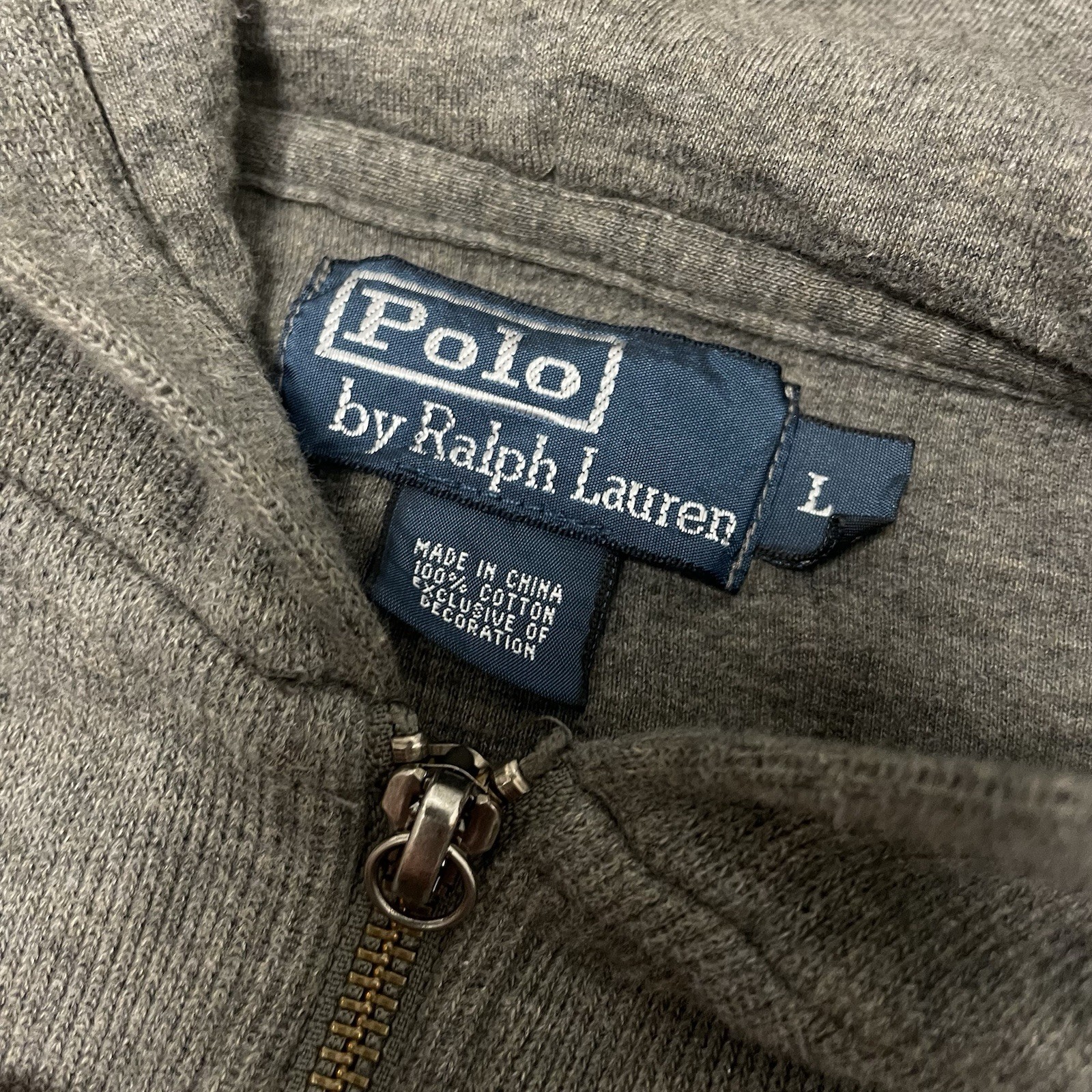 Polo Ralph Lauren vintage giacca uomo grande grigia felpa con cappuccio zip intera maglione pony