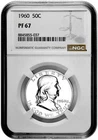 1960 50C Proof Silver Franklin Half Dollar NGC Graded PF 67 White Coin