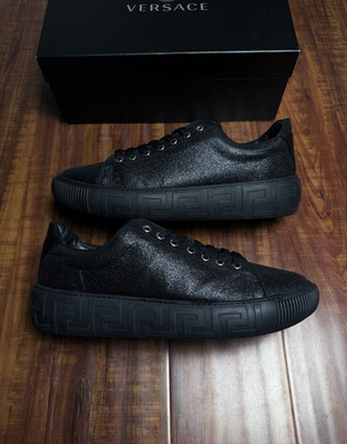 Versace Greca Black Glitter Crystal Mens Leather Zig Sneakers - Size 45V 12US