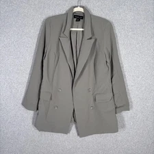 Rachel Zoe Blazer Large Gray Green Pockets Oversized Quiet Luxury Masculine Long