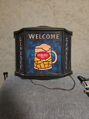Vintage Genesee Beer Faux Stained Glass Illuminated Welcome Sign ''Working''