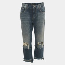Dolce Gabbana Blue Distressed Cropped Straight Fit Denim Jeans M Waist 30