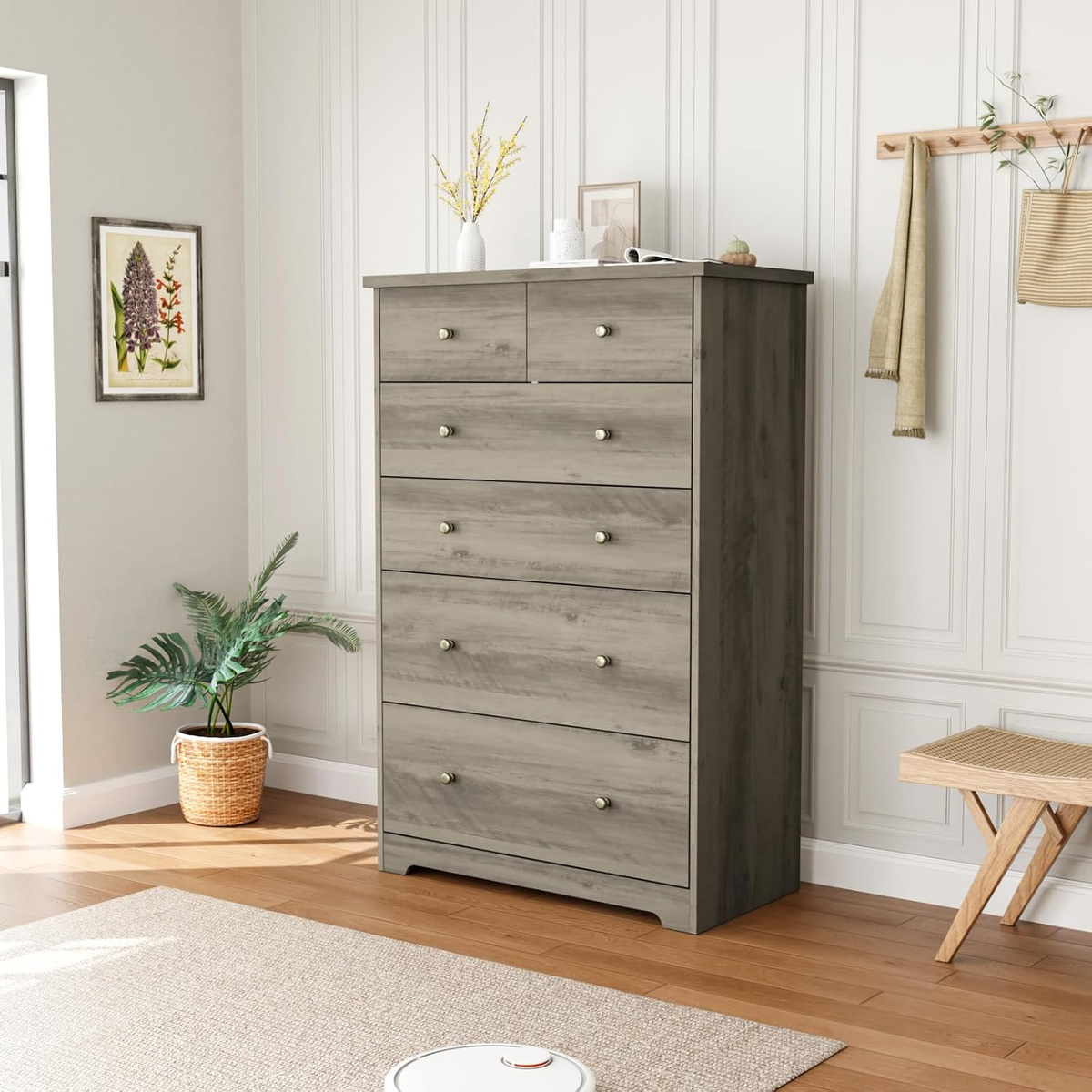 farmhouse grey dresser Weathered this dresser features 6 Garvee Farmhouse 5 Drawer Dresser