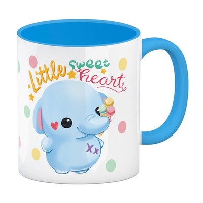 Elefant Kaffeebecher in hellblau mit Spruch Little sweetheart