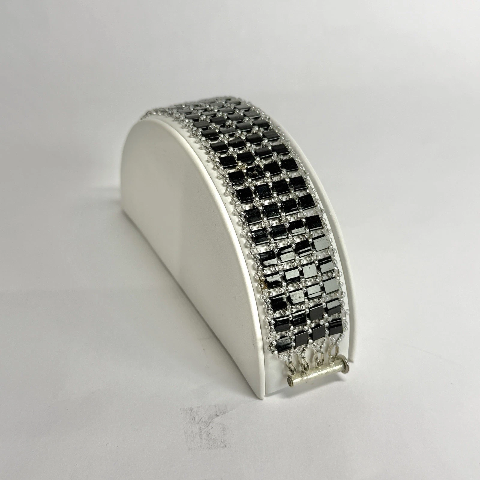 Chunky Seed Bead Art Deco Style Silver Tone Vintage Bracelet Jewelry Br181