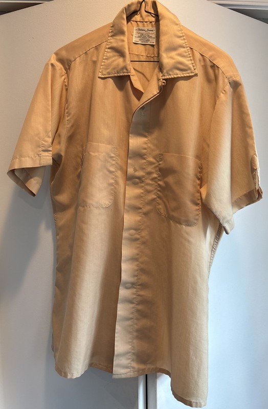 Vintage Golden Arrow Shirt Men M Yellow Decton Hidden Placket Embr. Loop Collar