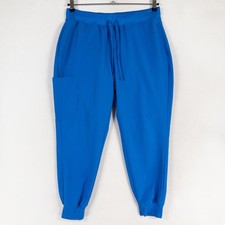 Mandala Scrub Jogger Pants Womens Large PETITE Blue Stretch Cargo Pockets 