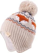 Beanie Knit Hats for Toddlers with Earflap Fleece Lined Hat Kids Warm Winter Hat